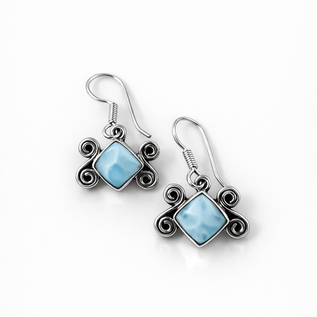 Sea Spiral Drop Earrings with Larimar Stones