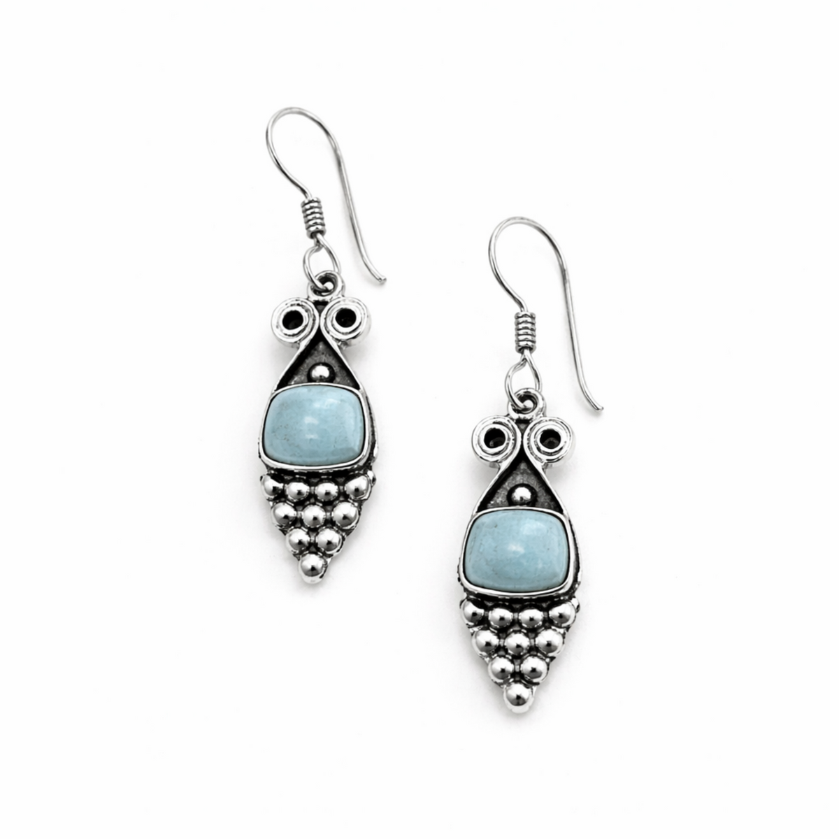 Blue Owl Earrings with Larimar Stone
