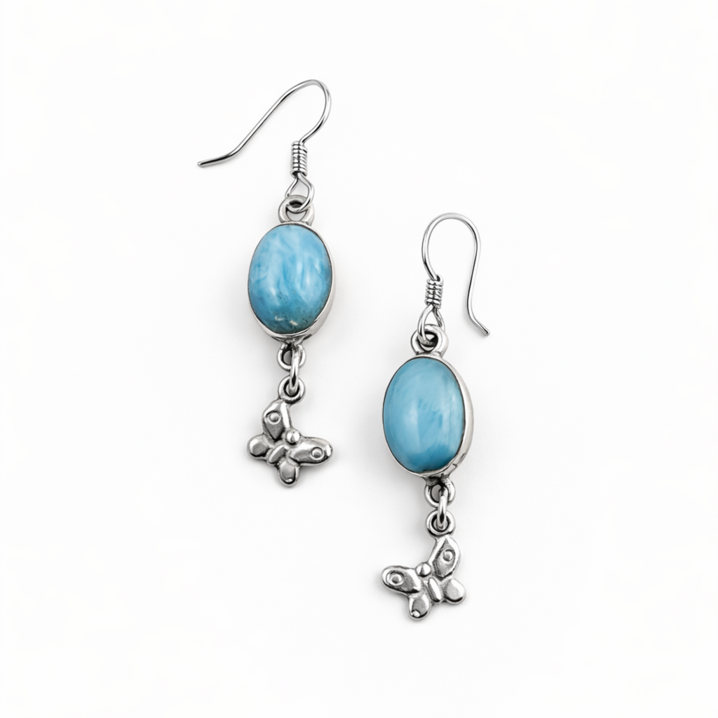 Blue Butterfly Drop Earrings with Larimar