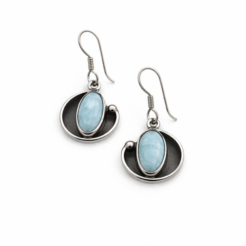 Orbita Marina Dangle Earrings with Larimar Stones
