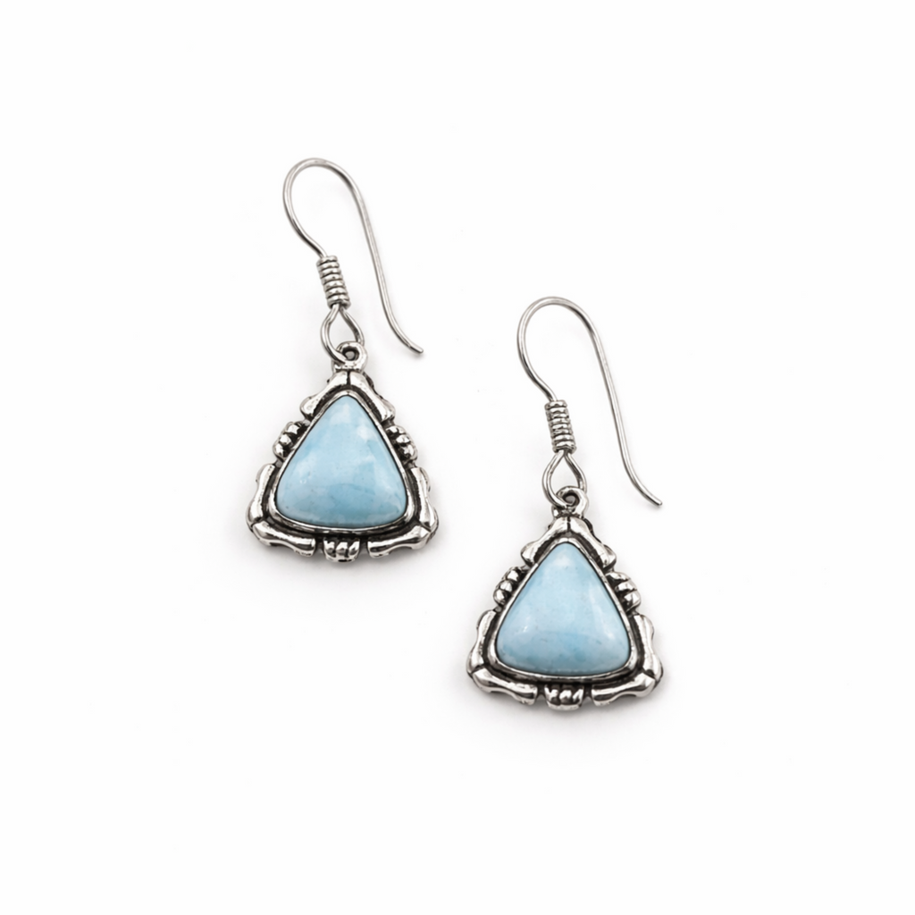 Blue Pyramid Dangle Earrings with Larimar Stones