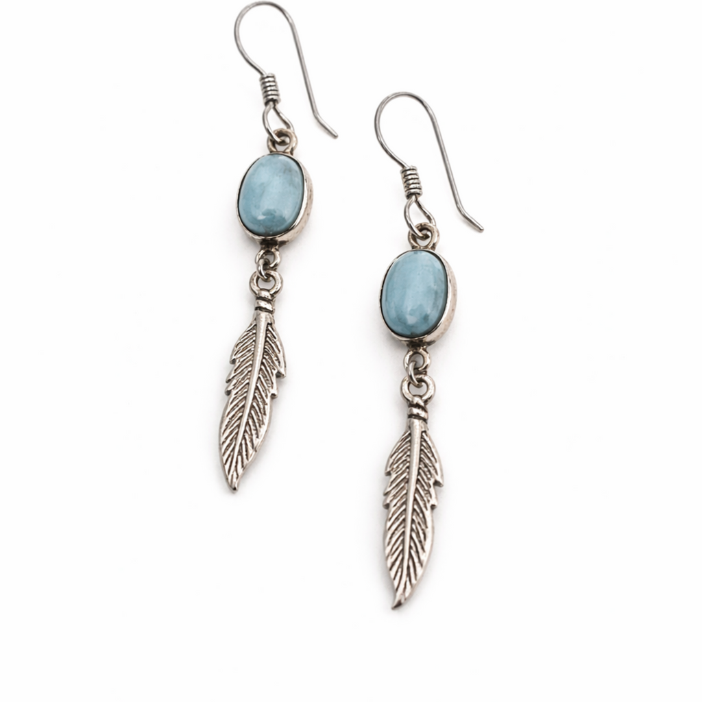 Sea Feather Drop Earrings with Larimar
