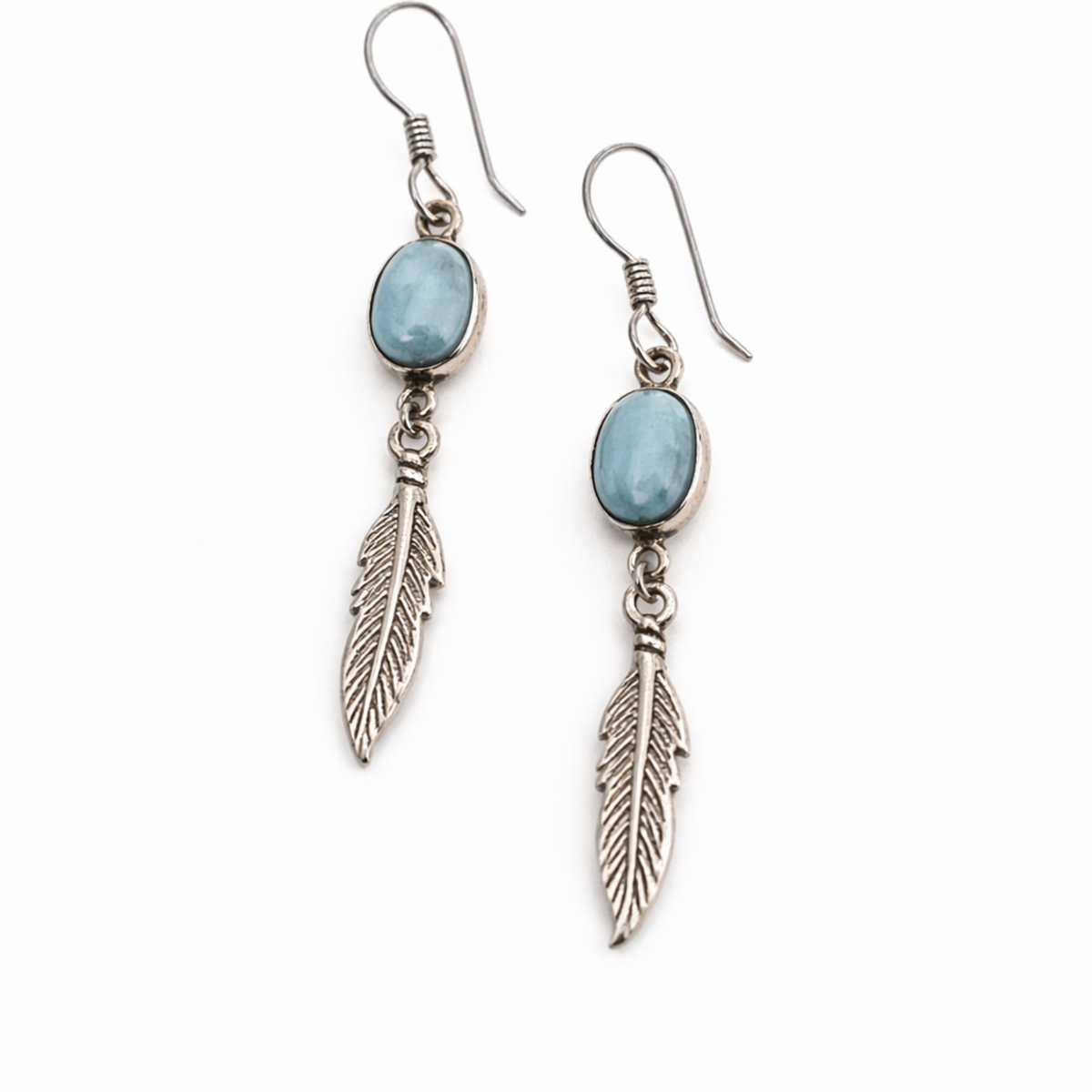 Sea Feather Drop Earrings with Larimar