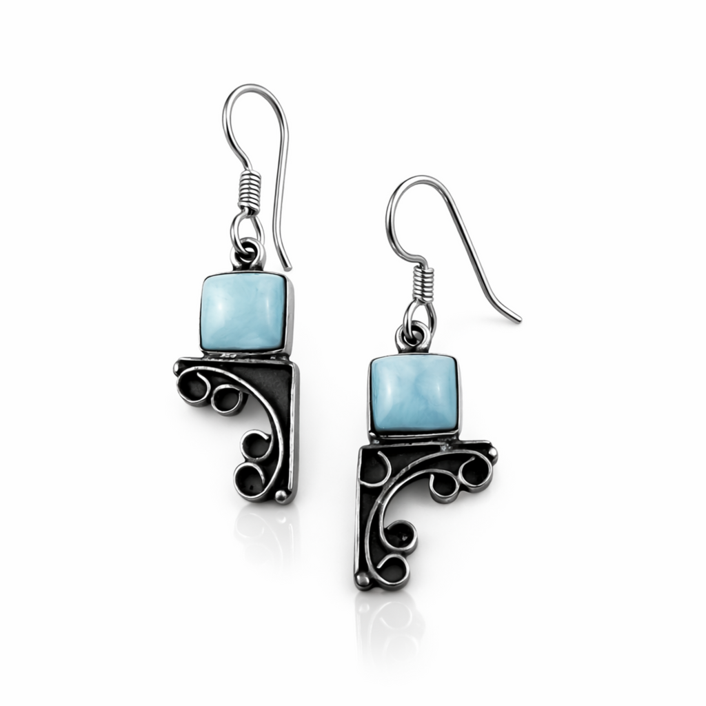Caribbean Corner Drop Earrings with Larimar Stones