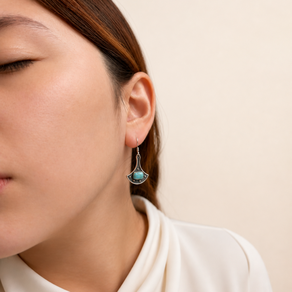 Larimar Tribal Fan Dangle Earrings