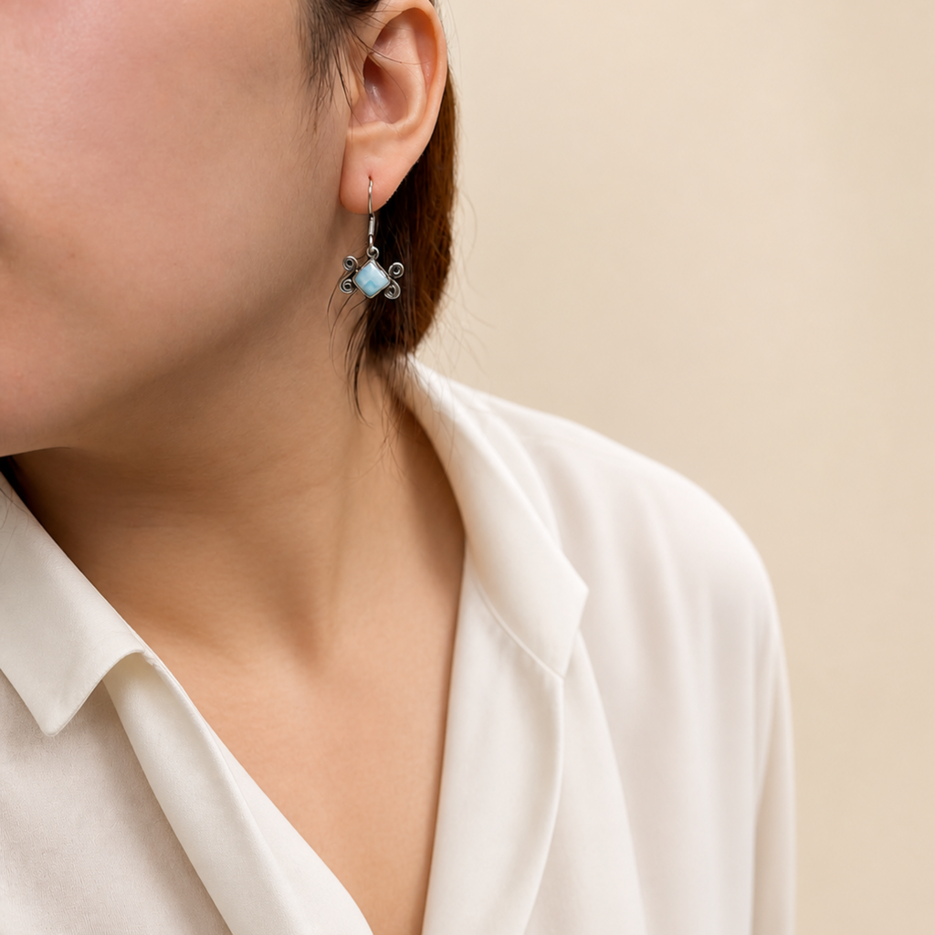 Sea Spiral Drop Earrings with Larimar Stones