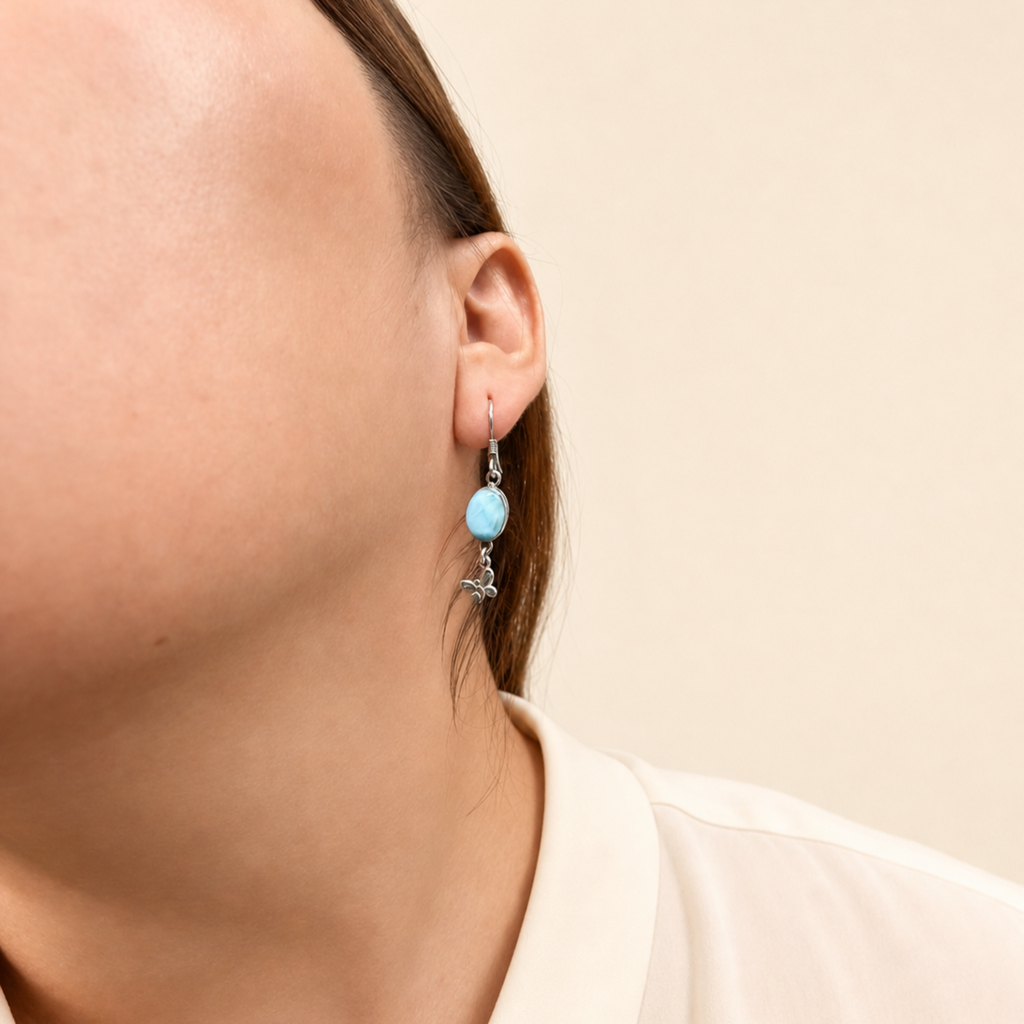 Blue Butterfly Drop Earrings with Larimar