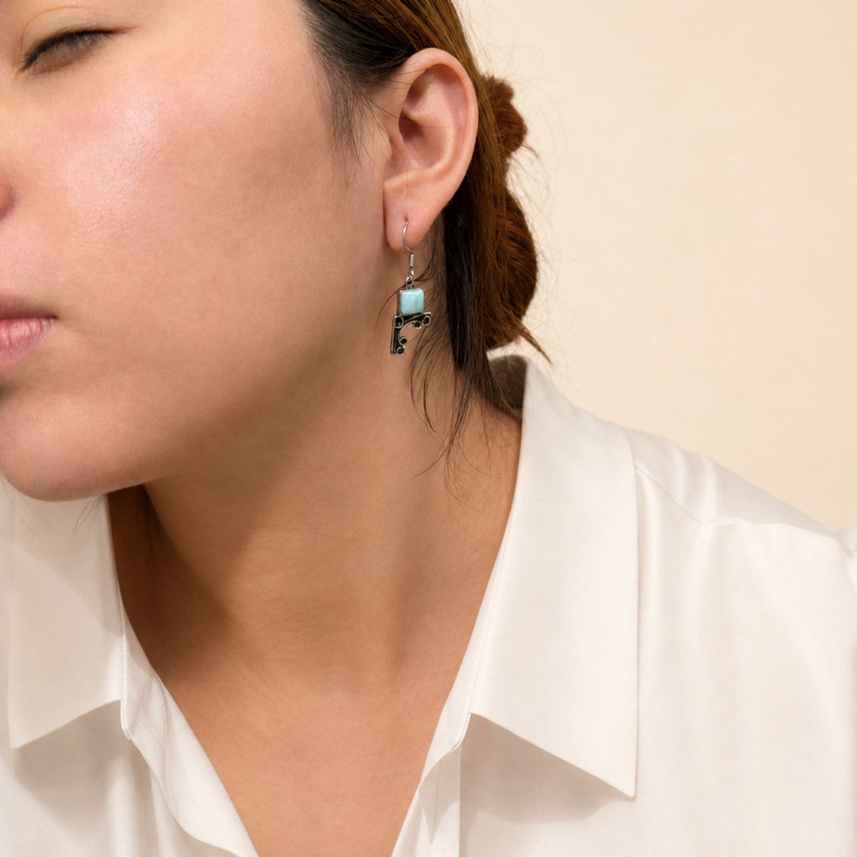 Caribbean Corner Drop Earrings with Larimar Stones