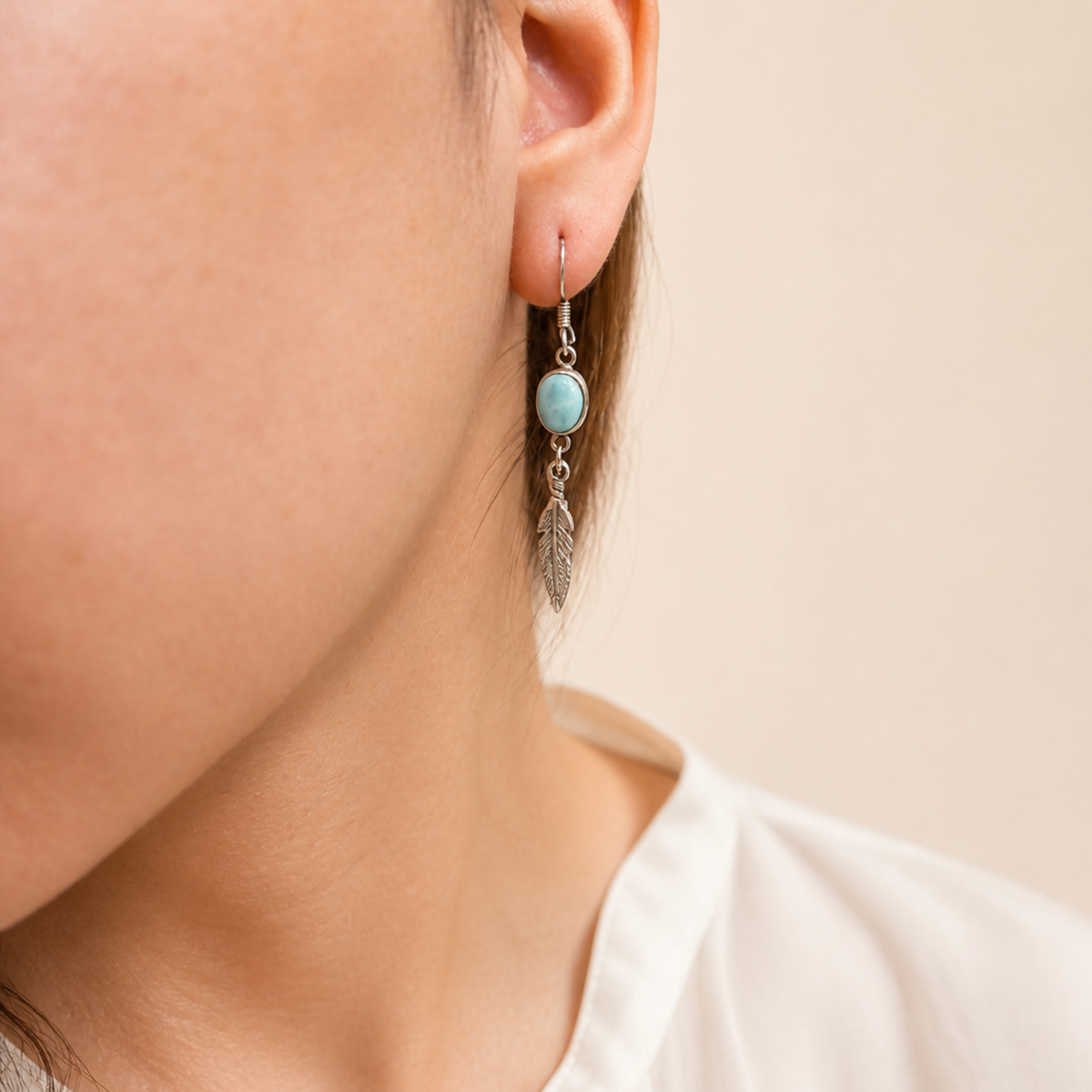 Sea Feather Drop Earrings with Larimar